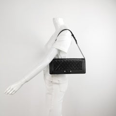 Chanel East West Boy Convertible Chain Shoulder and Clutch Bag Black Patent Leat