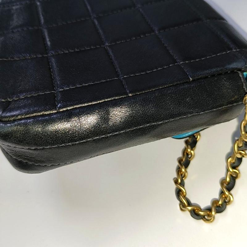 Chanel East West Chocolate Bar Black Leather Blue Interior 6