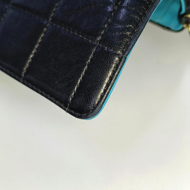 Chanel East West Chocolate Bar Black Leather Blue Interior 7