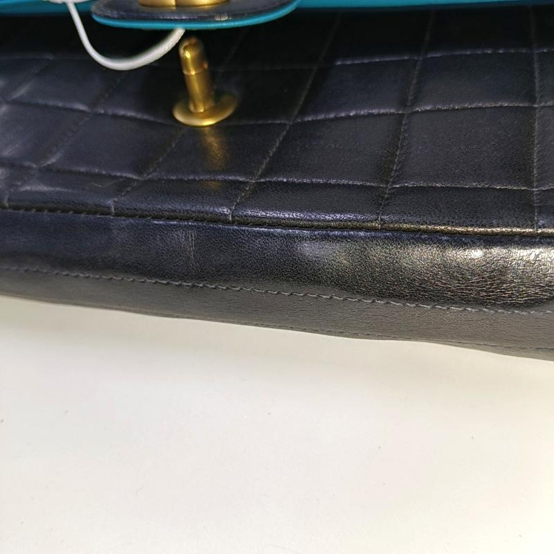 Chanel East West Chocolate Bar Black Leather Blue Interior 9