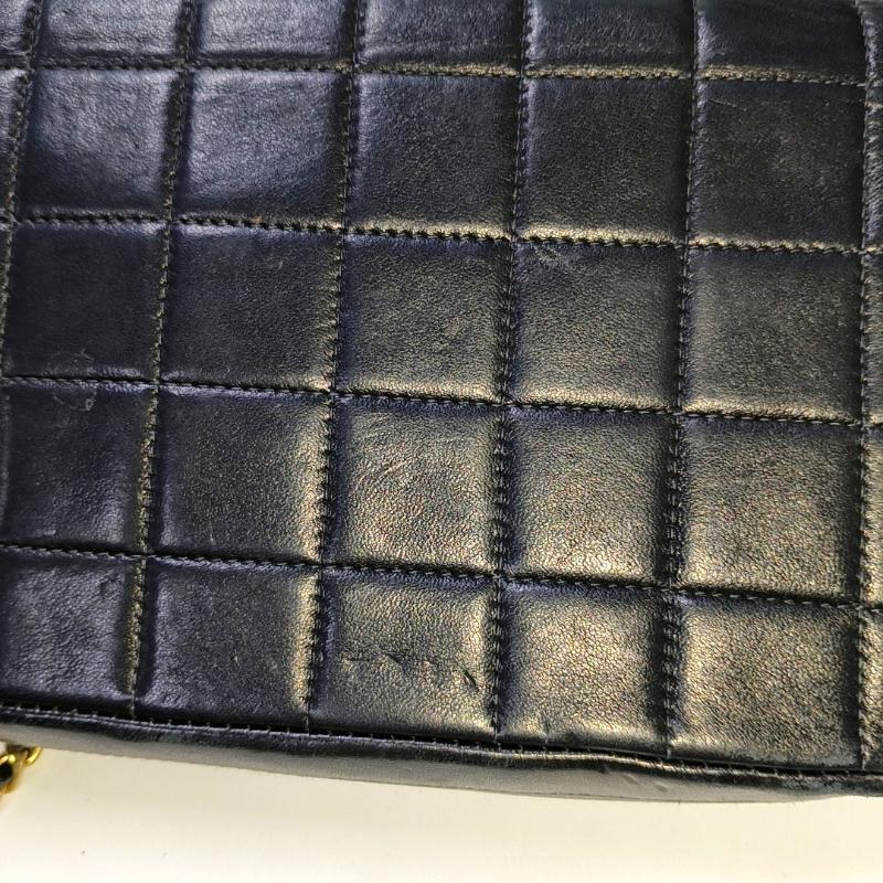 Chanel East West Chocolate Bar Black Leather Blue Interior 10