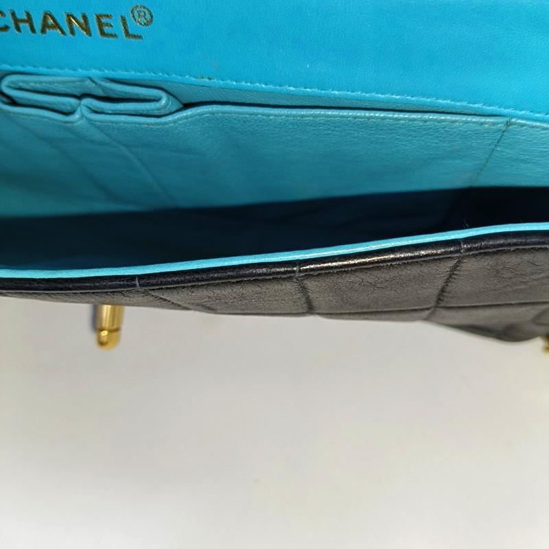 Chanel East West Chocolate Bar Black Leather Blue Interior 11