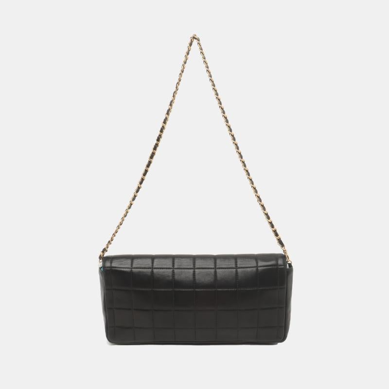 Women's Chanel East West Chocolate Bar Black Leather Blue Interior