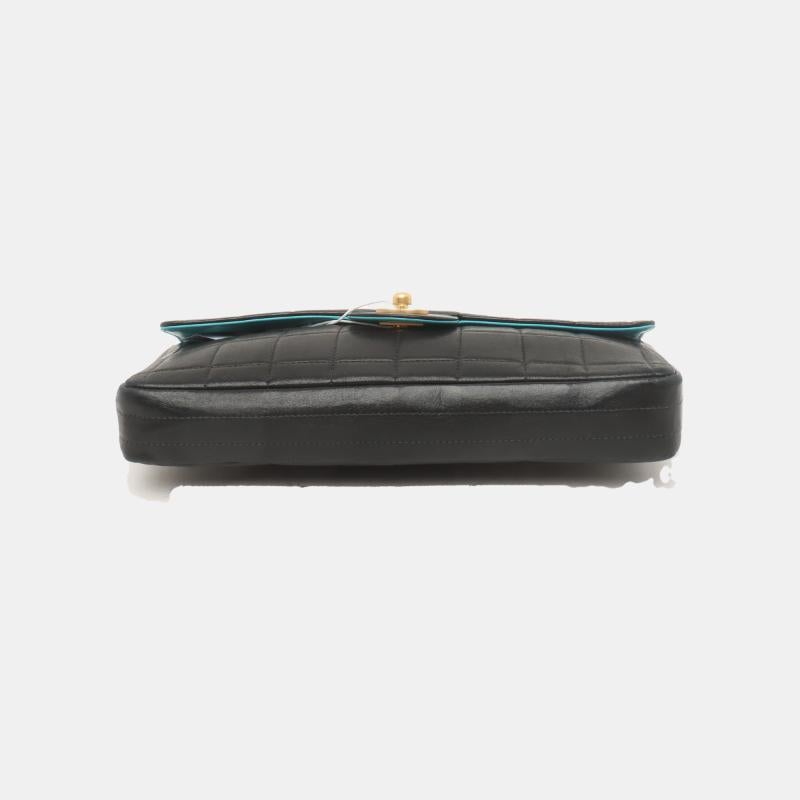Chanel East West Chocolate Bar Black Leather Blue Interior 1