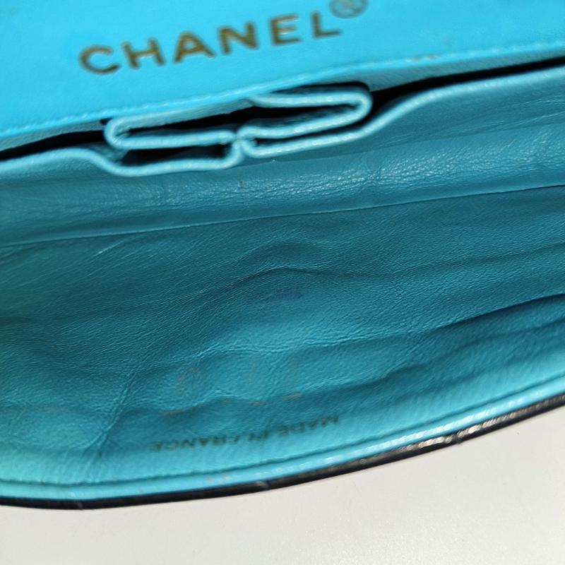 Chanel East West Chocolate Bar Black Leather Blue Interior 2