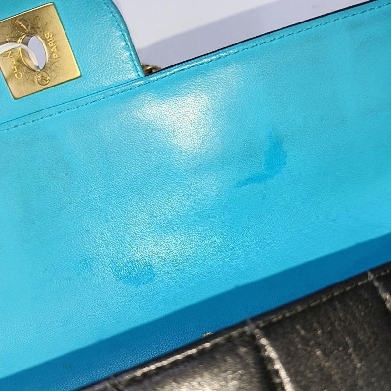Chanel East West Chocolate Bar Black Leather Blue Interior 4
