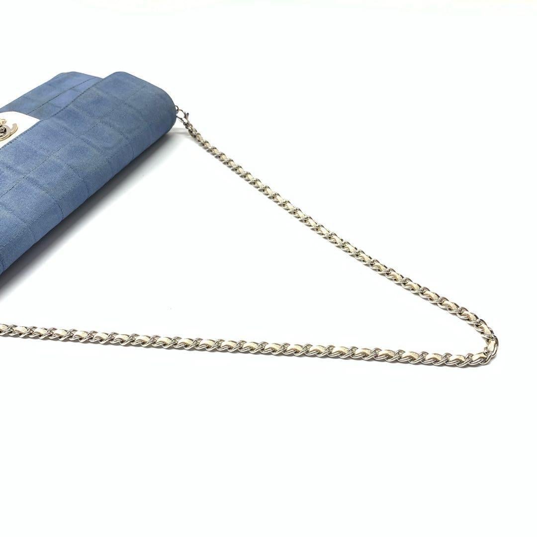 Chanel East West Chocolate Bar Blue Denim Beige Leather Piping Silver Hardware For Sale 9