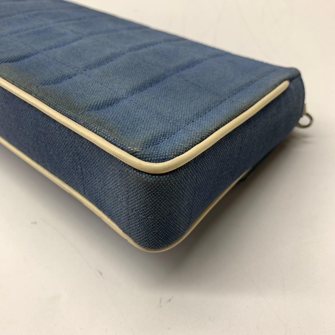 Chanel East West Chocolate Bar Blue Denim Beige Leather Piping Silver Hardware For Sale 2