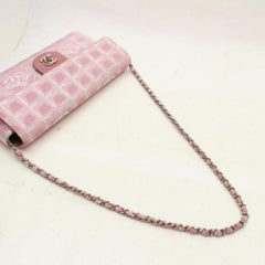 Chanel East West Chocolate Bar Chain Flap 869394 Pink Canvas Shoulder Bag