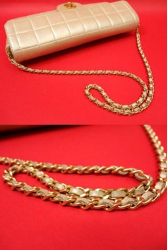 Chanel East West Chocolate Bar Flap 224341 Metallic Pearl Leather Shoulder Bag