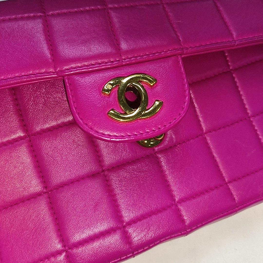 Chanel East West Chocolate Bar Fuchsia Pink Leather 24k Gold hardware 7