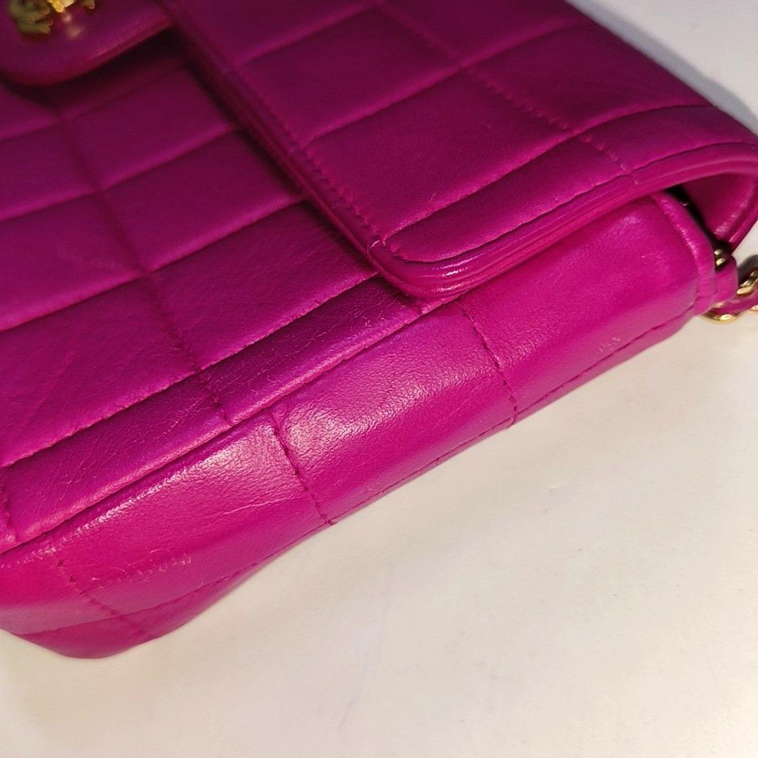 Chanel East West Chocolate Bar Fuchsia Pink Leather 24k Gold hardware 9