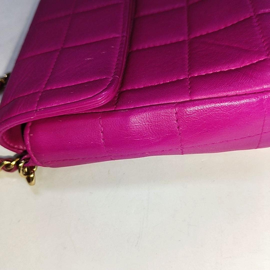 Chanel East West Chocolate Bar Fuchsia Pink Leather 24k Gold hardware 10