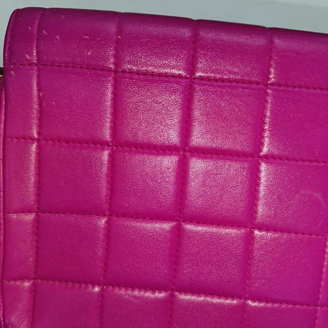 Chanel East West Chocolate Bar Fuchsia Pink Leather 24k Gold hardware 12