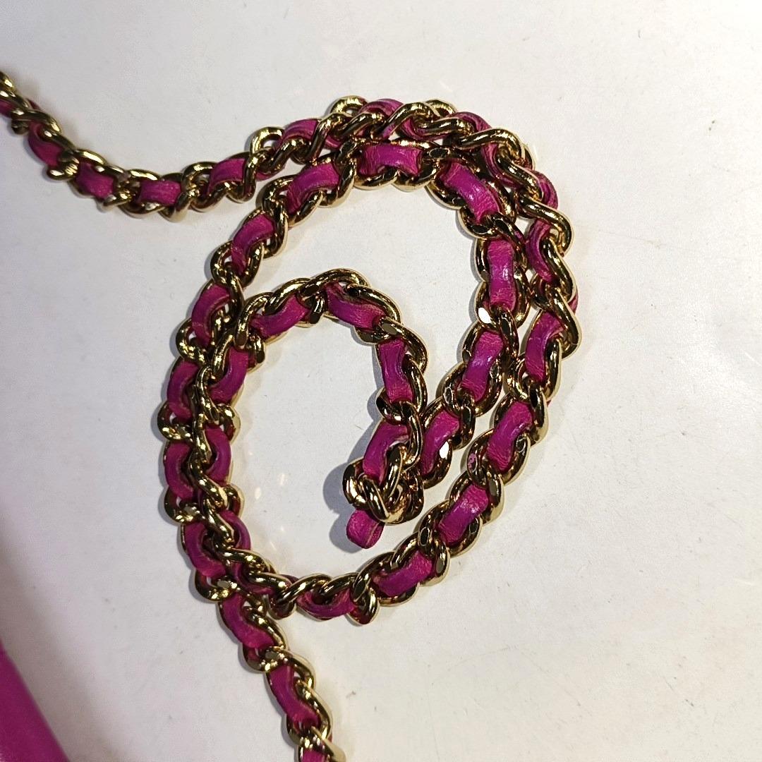 Chanel East West Chocolate Bar Fuchsia Pink Leather 24k Gold hardware 15