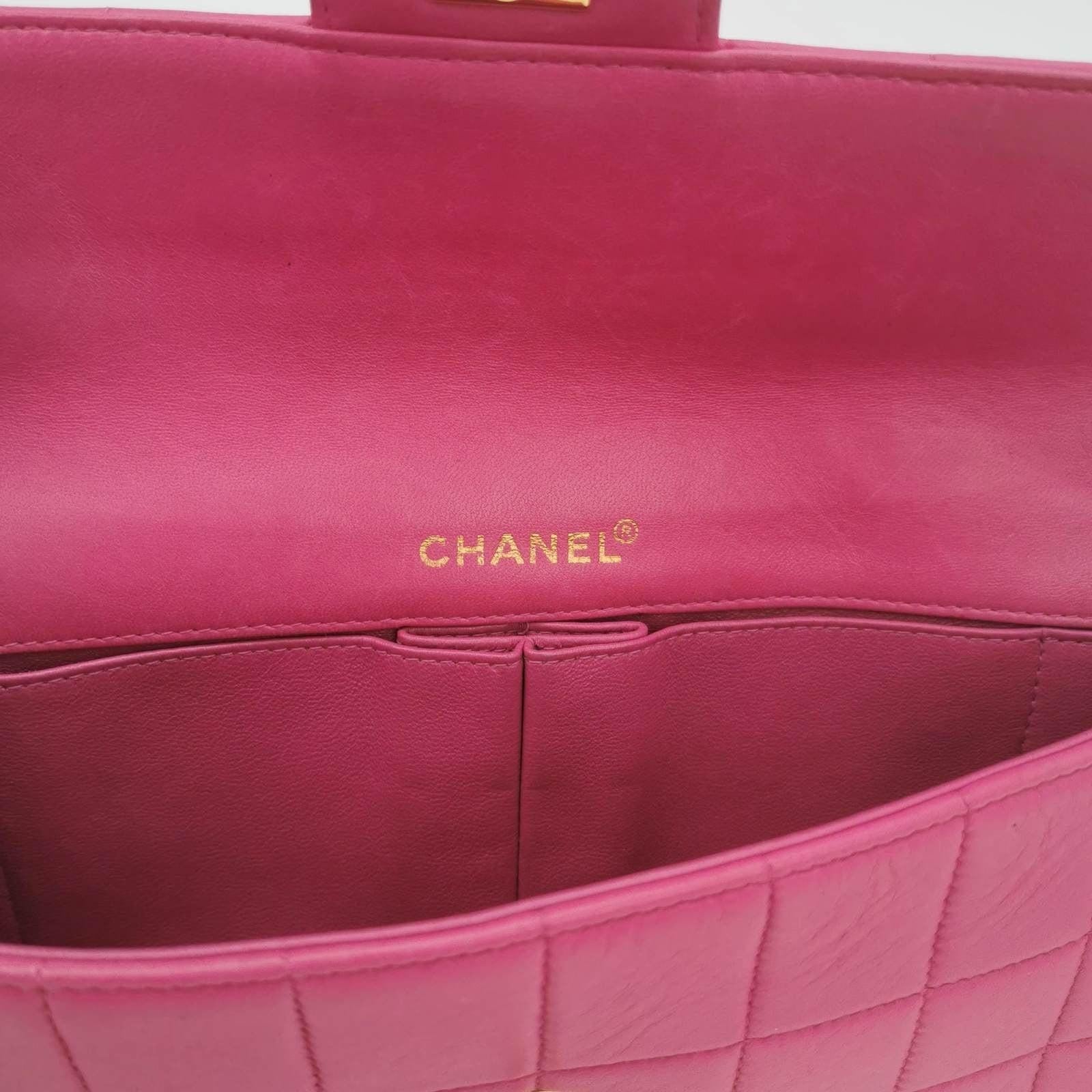Chanel East West Chocolate Bar Fuchsia Pink Leather 24k Gold hardware 2