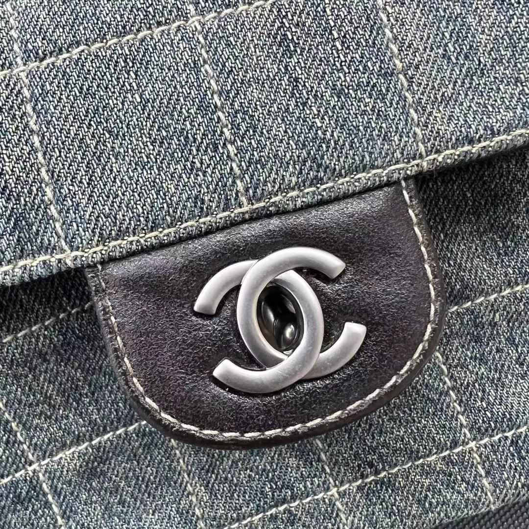 Chanel East West Chocolate Bar Green Denim with Leather Lining Shoulder Bag 2