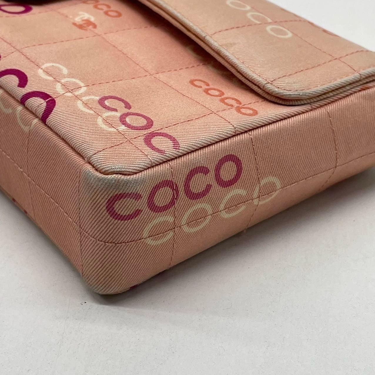 Chanel East West Chocolate Bar Pink Denim with Coco Prints For Sale 7
