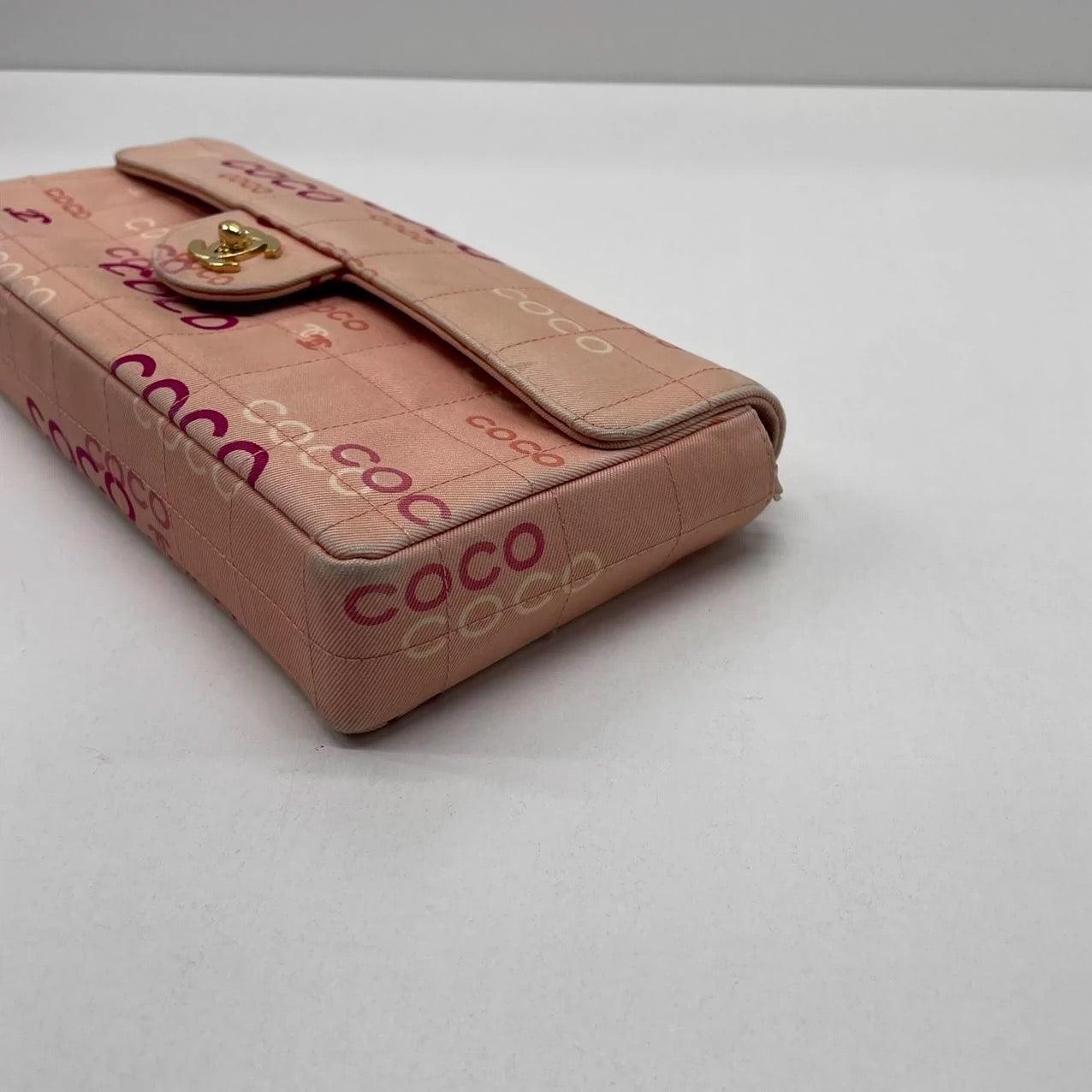 Chanel East West Chocolate Bar Pink Denim with Coco Prints For Sale 8