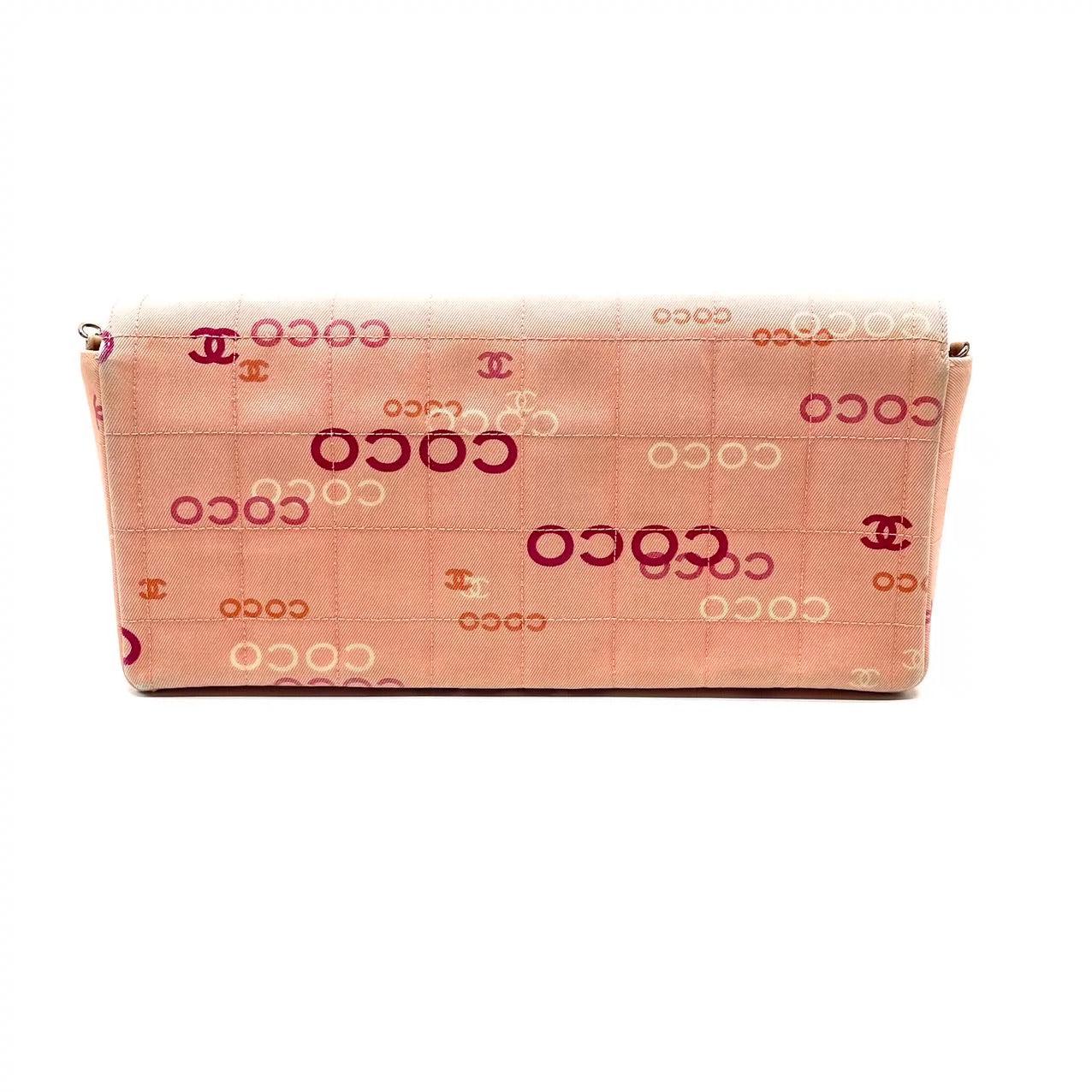 Brown Chanel East West Chocolate Bar Pink Denim with Coco Prints For Sale