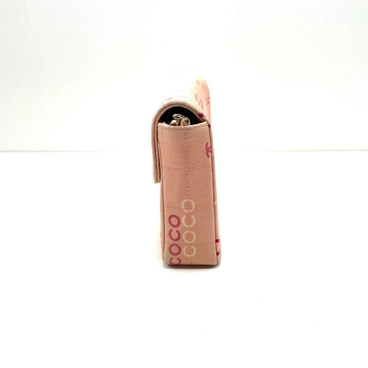 Chanel East West Chocolate Bar Pink Denim with Coco Prints For Sale 1