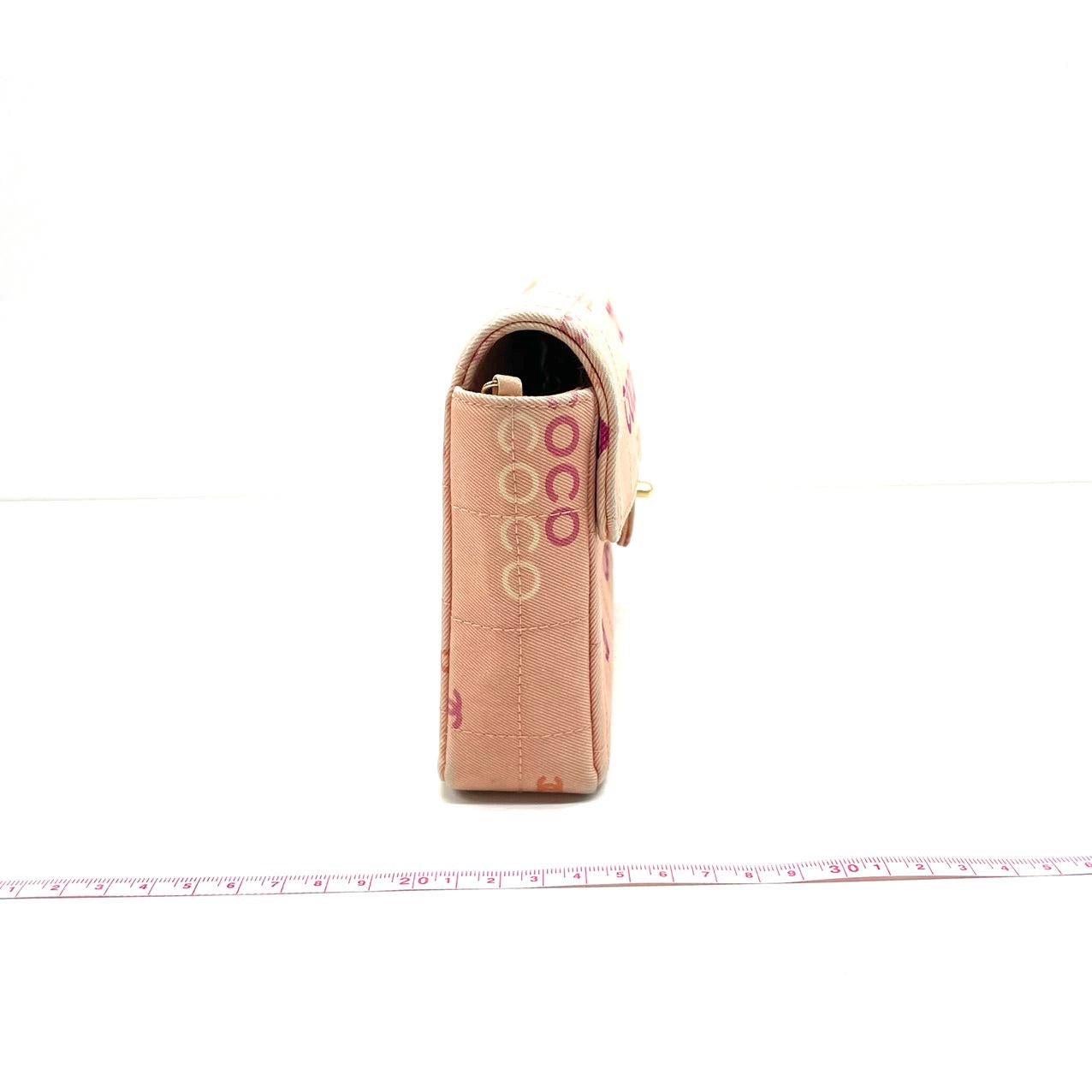 Chanel East West Chocolate Bar Pink Denim with Coco Prints For Sale 2