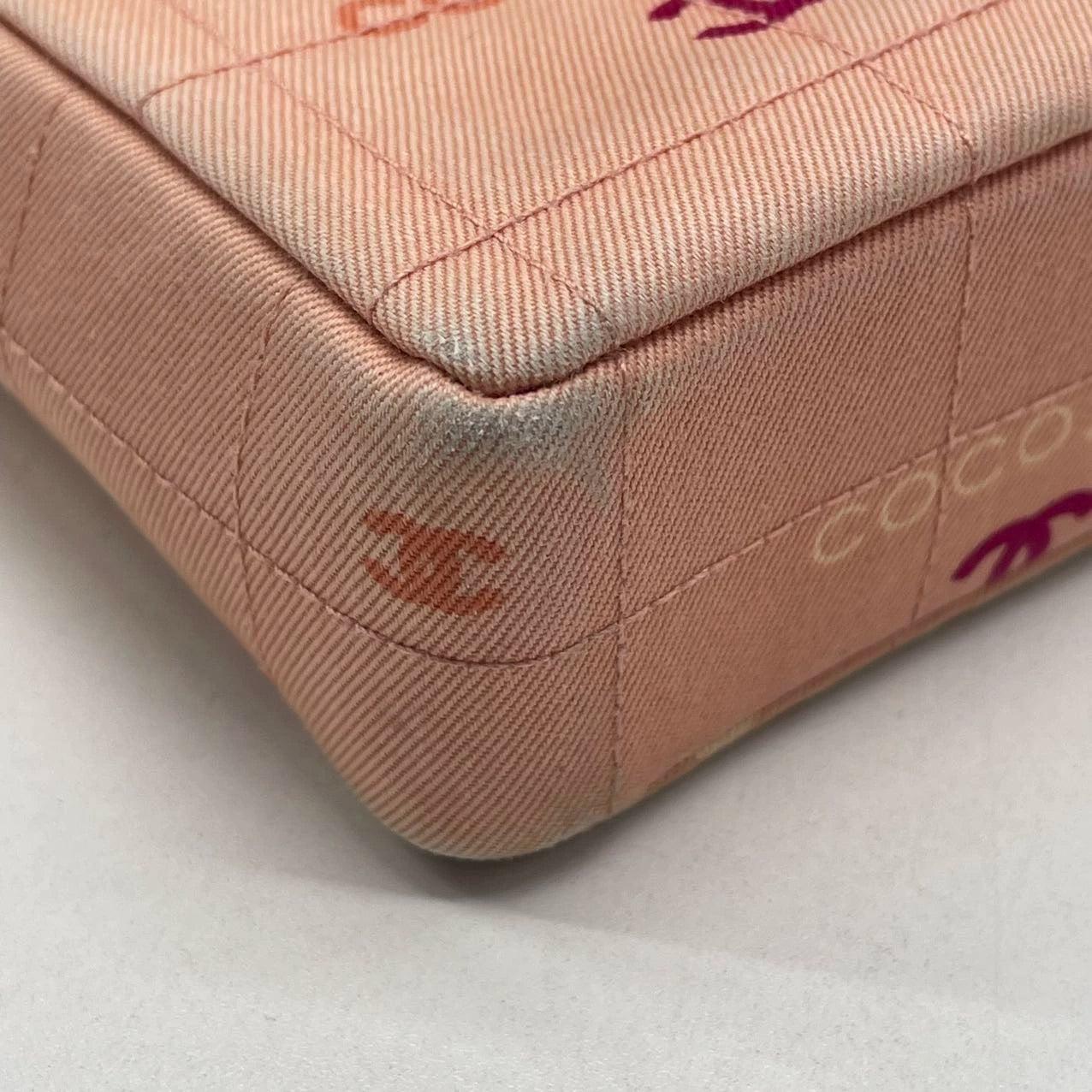 Chanel East West Chocolate Bar Pink Denim with Coco Prints For Sale 3