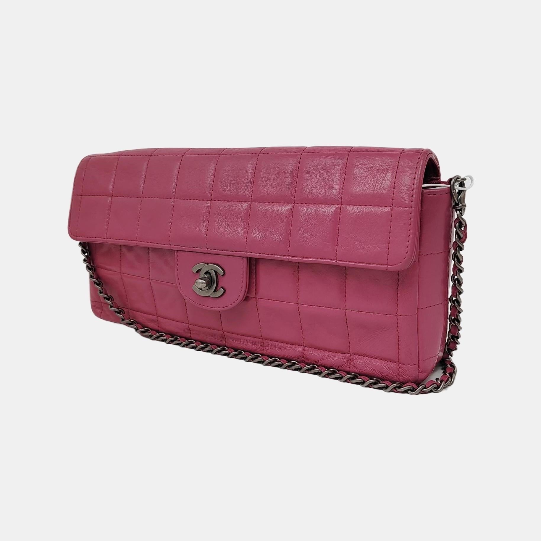 Chanel Ost-West- Schokolade Bar Rosa Leder Silber Hardware Vintage (Pink) im Angebot