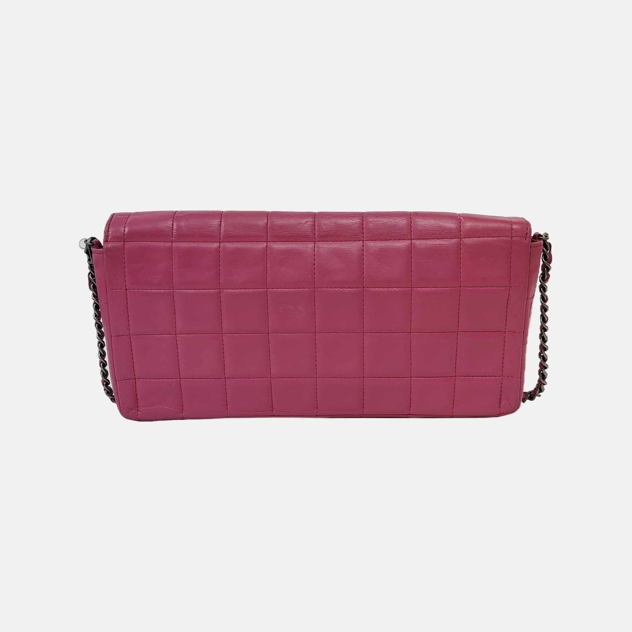 Chanel Ost-West- Schokolade Bar Rosa Leder Silber Hardware Vintage im Angebot 1