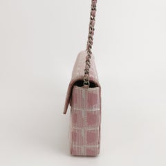 Chanel East West Chocolate Bar Travel Line Pink Fabric Shoulder Bag