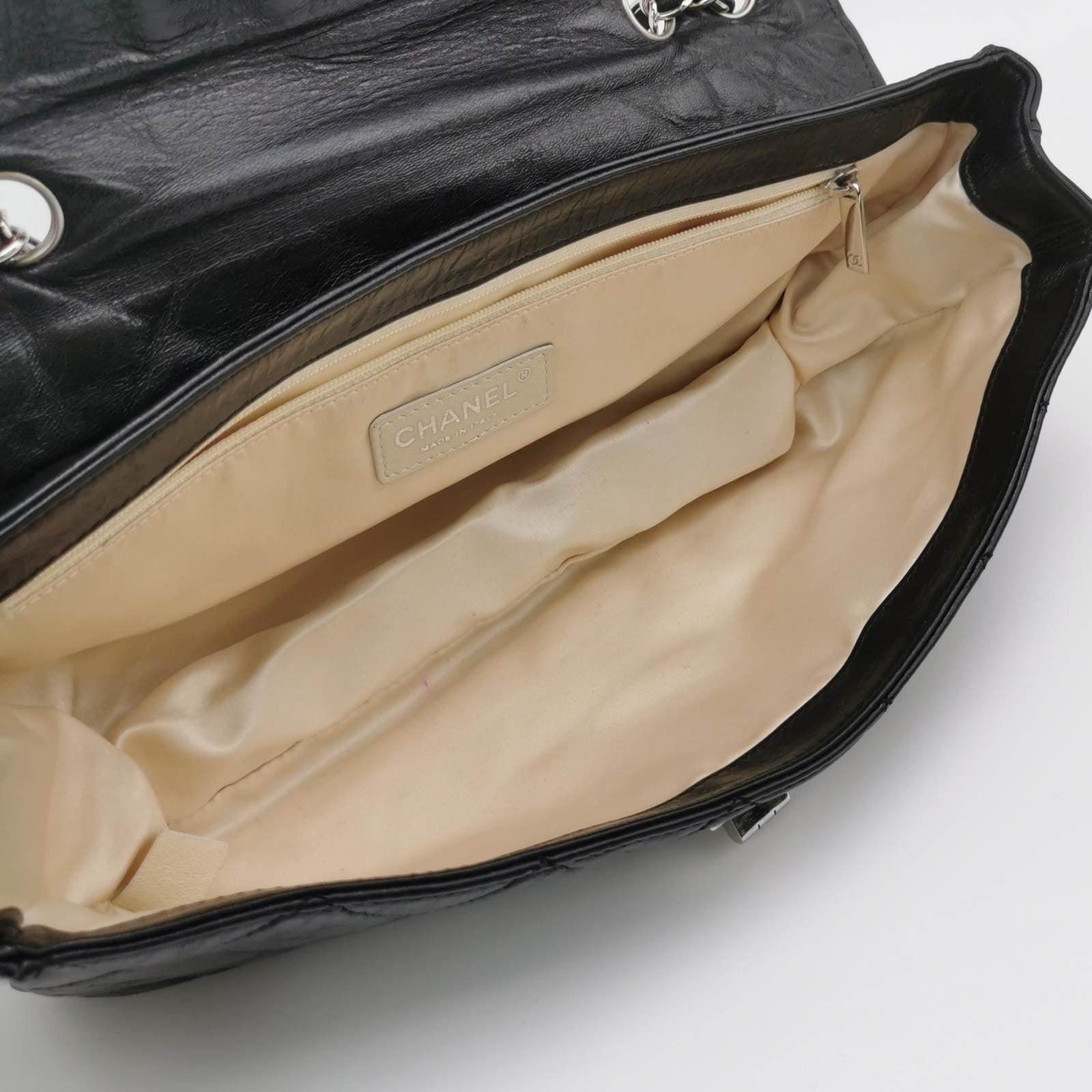 Chanel East West Mademoiselle Flap Bag 2008 Medium Black Leather Shoulder Bag For Sale 2