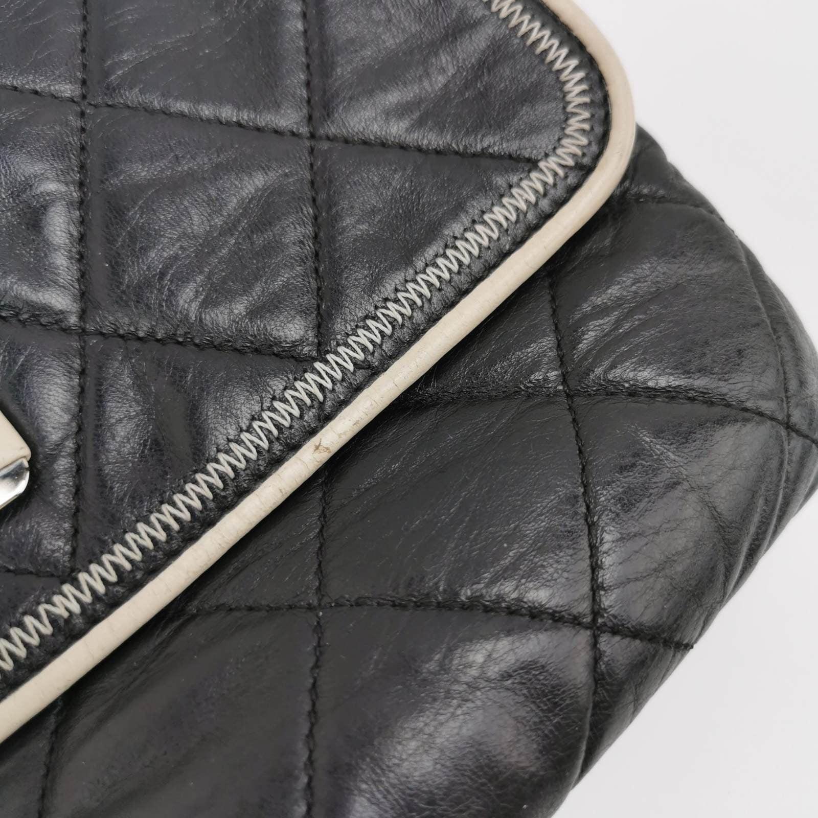Chanel East West Mademoiselle Flap Bag 2008 Medium Black Leather Shoulder Bag For Sale 5