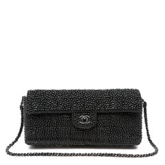 Chanel East/West Medium Single Flap Embellished Black Faux-Pearls w Black HW