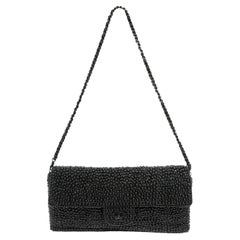 Chanel East/West Medium Single Flap Embellished Black Faux-Pearls w Black HW
