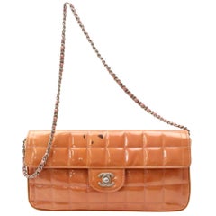 Vintage Chanel East West Quilted Chain Flap 870062 Salmon Patent Leather Shoulder Bag