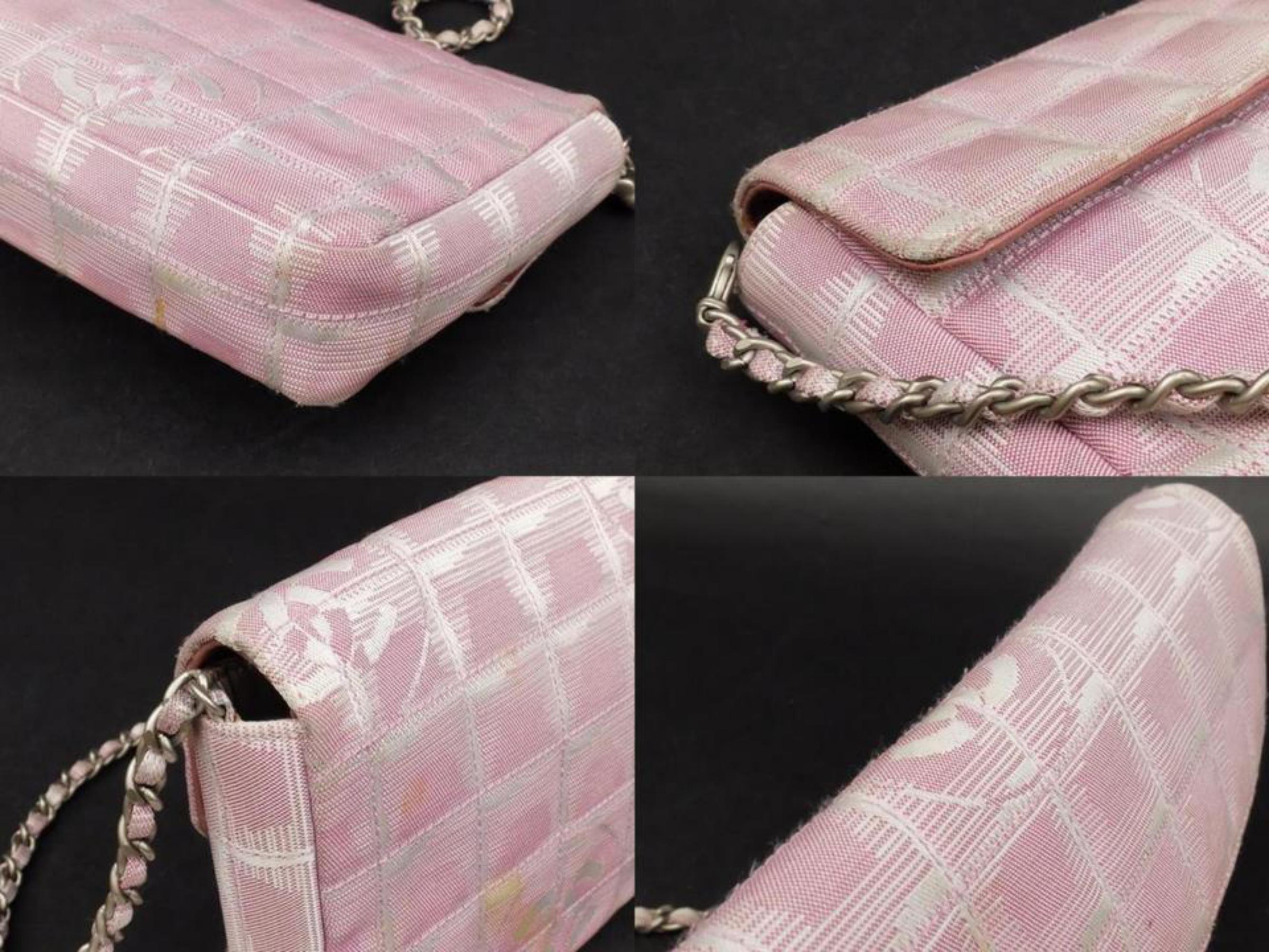 Chanel East West Quilted New Line Flap 230050 Pink Canvas Shoulder Bag For Sale 2