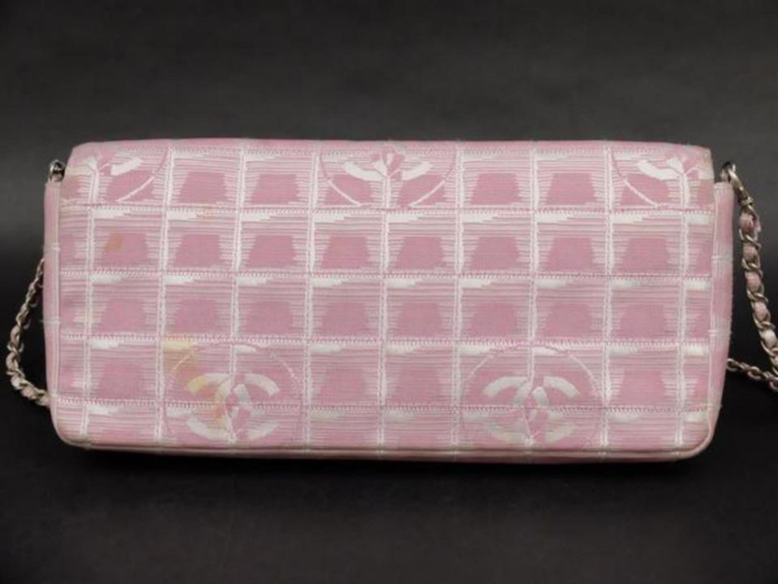 Chanel East West Quilted New Line Flap 230050 Pink Canvas Shoulder Bag For Sale 3