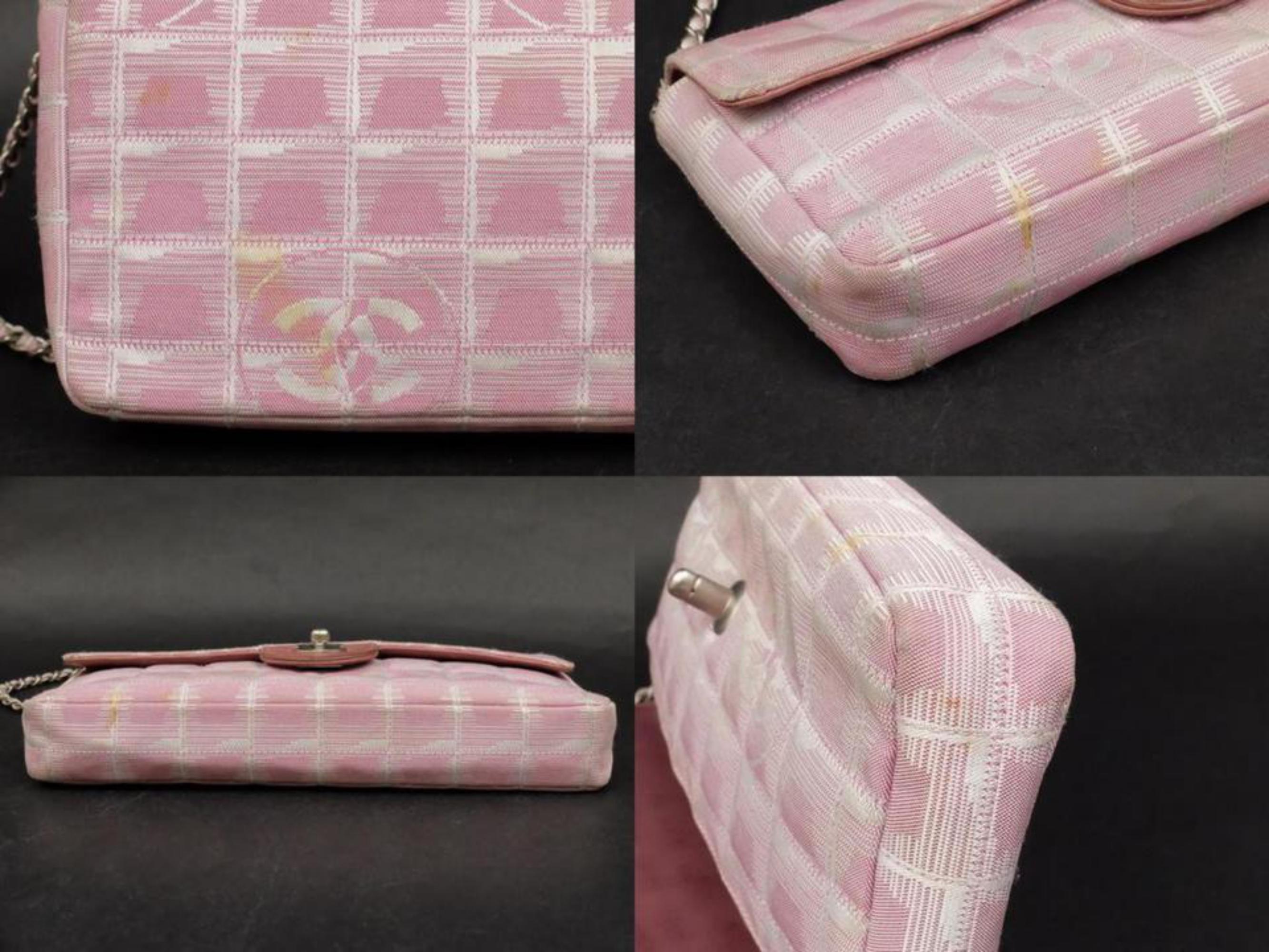 Chanel East West Quilted New Line Flap 230050 Pink Canvas Shoulder Bag For Sale 4