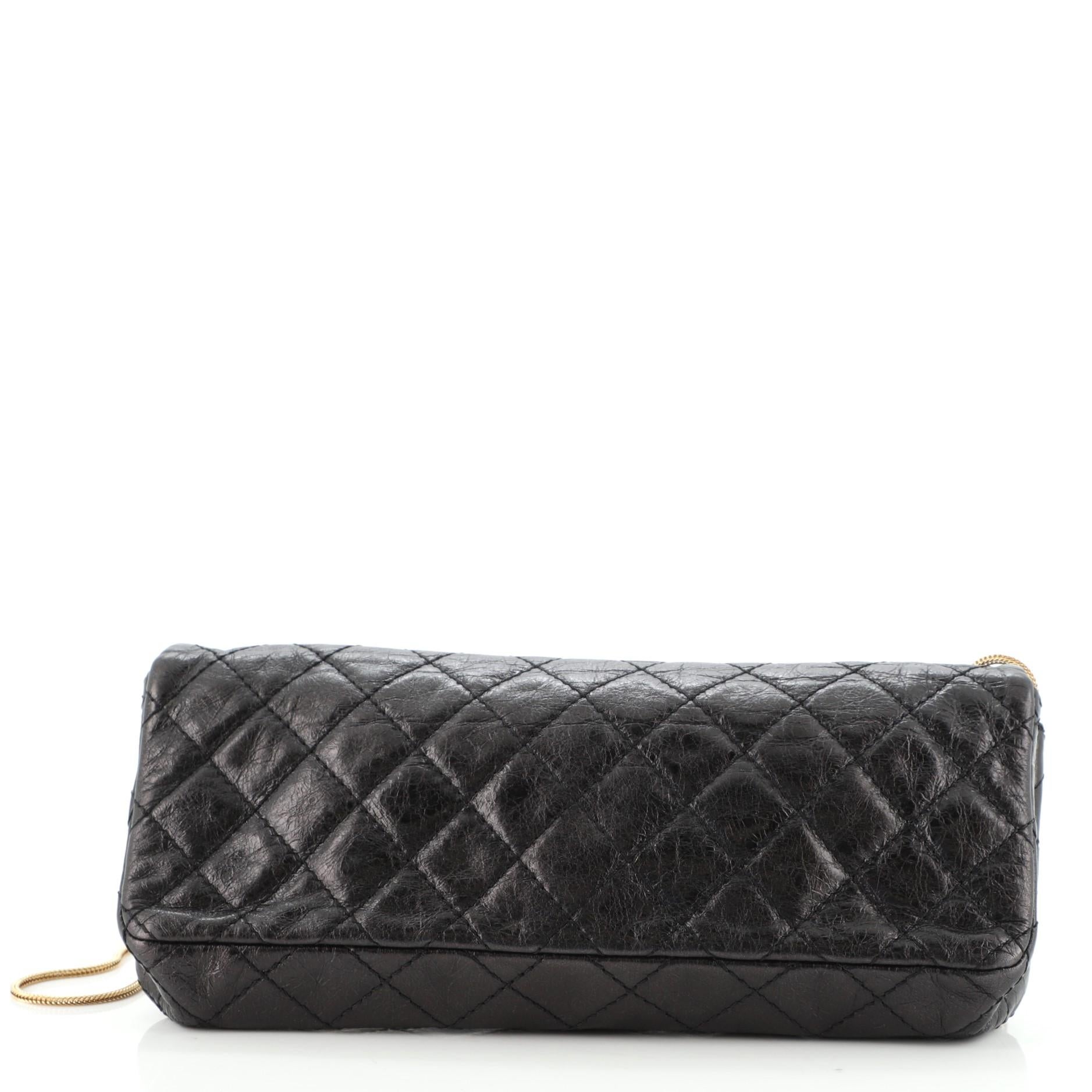 Black Chanel East West Reissue Clutch Quilted Glazed Calfskin Small