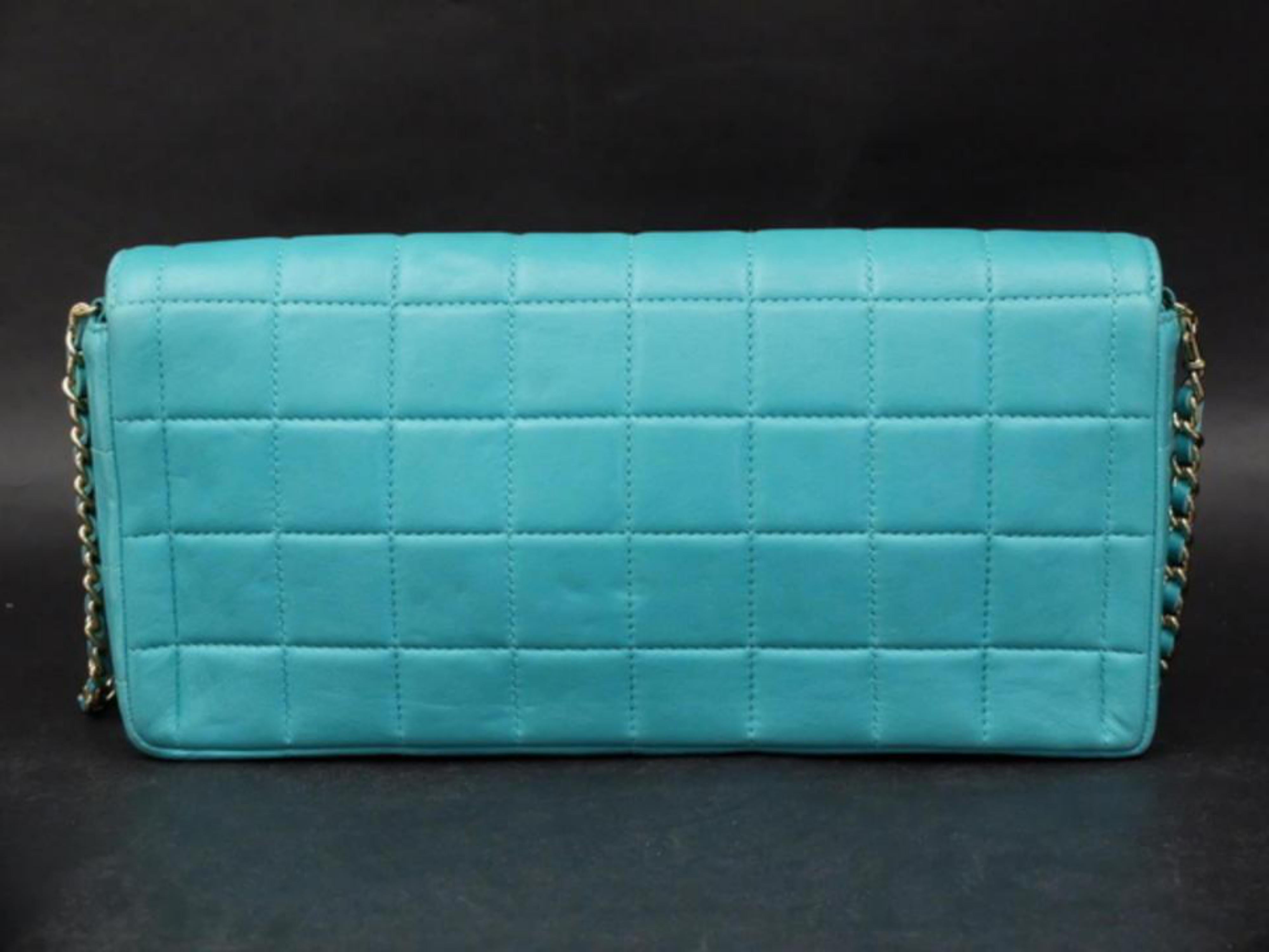 Chanel East West Teal Chocolate Bar Quilted Chain Flap 231201 Shoulder Bag For Sale 2