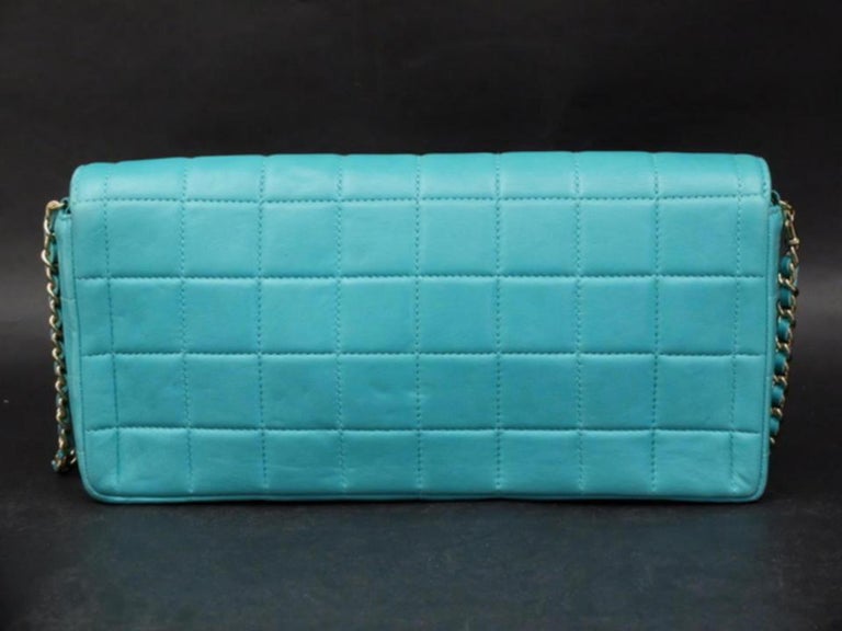 Chanel East West Teal Chocolate Bar Quilted Chain Flap 231201 Shoulder ...