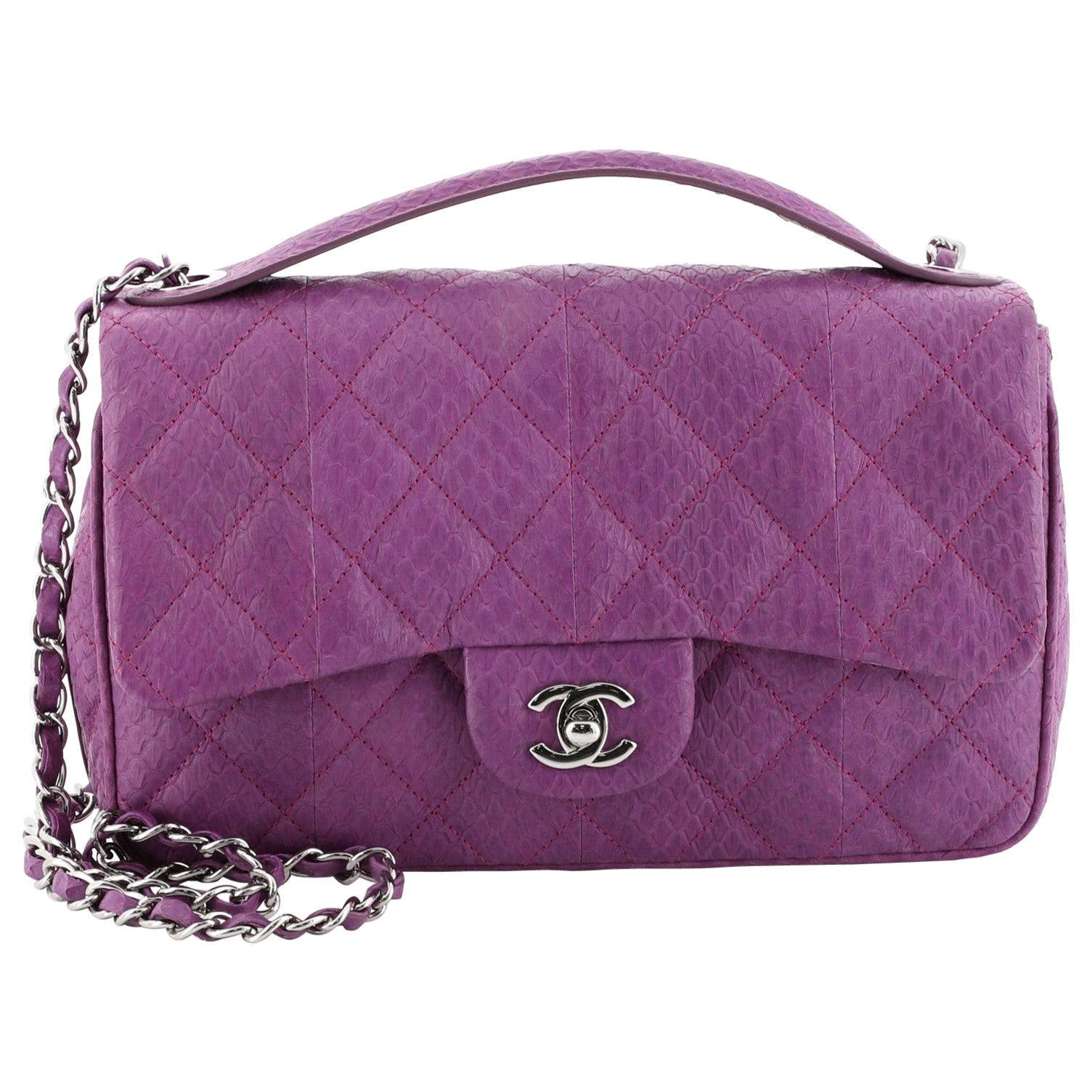 Chanel Easy Carry Flap Bag Quilted Snakeskin Medium