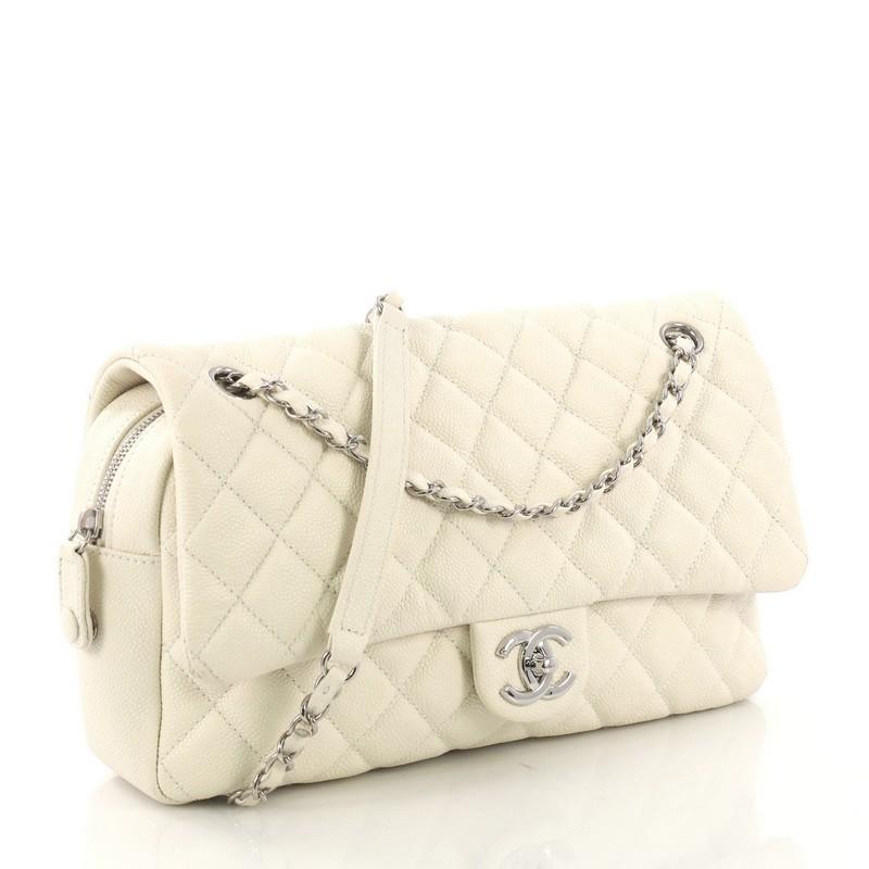 White Chanel Easy Flap Bag Quilted Caviar Jumbo