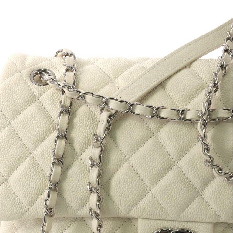 Chanel Classic Jumbo Double Flap, 21A White Caviar Leather, Gold Hardware,  Like New in Dustbag GA003