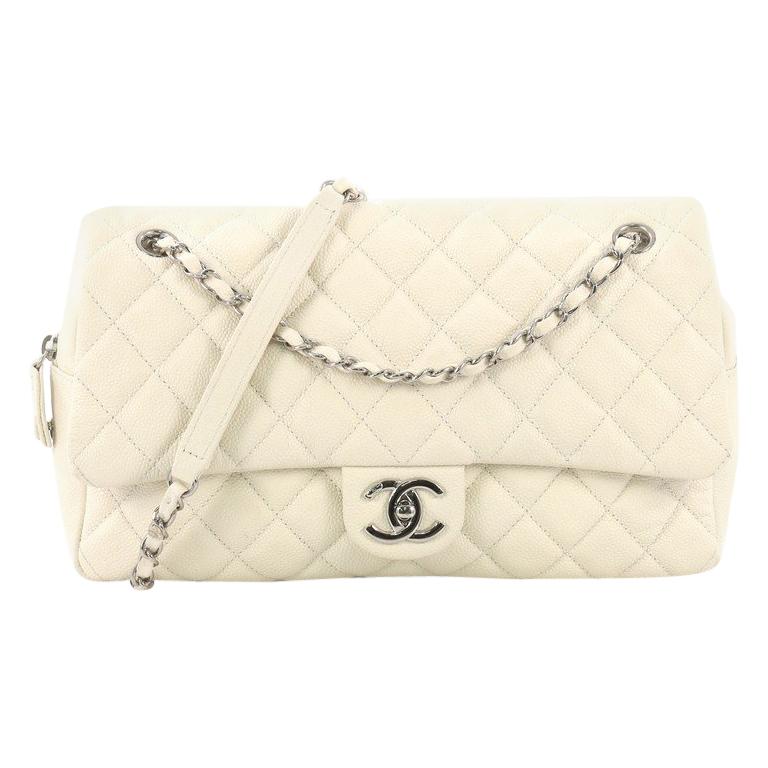Chanel 23A White Caviar Small Classic Flap with Champagne Gold