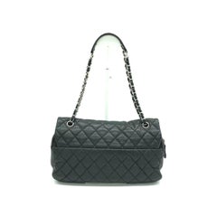 Chanel Easy Flap Jumbo Black Caviar Leather Silver Hardware Shoulder Bag