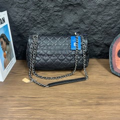 Chanel Easy Flap Medium Black Caviar Leather Silver Hardware Shoulder Bag