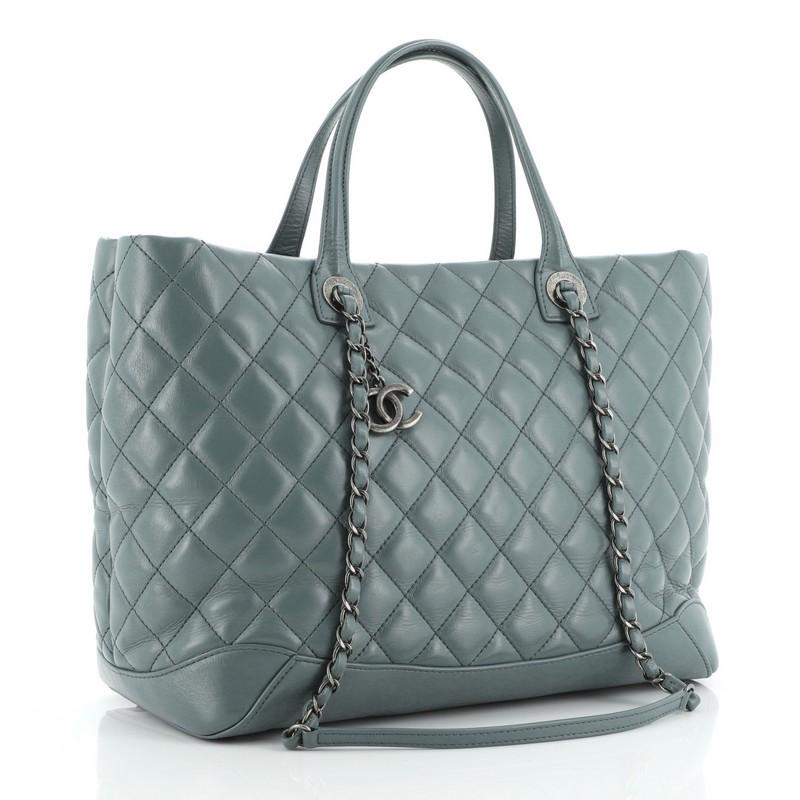 Gray Chanel Easy Shopping Tote Quilted Calfskin Large