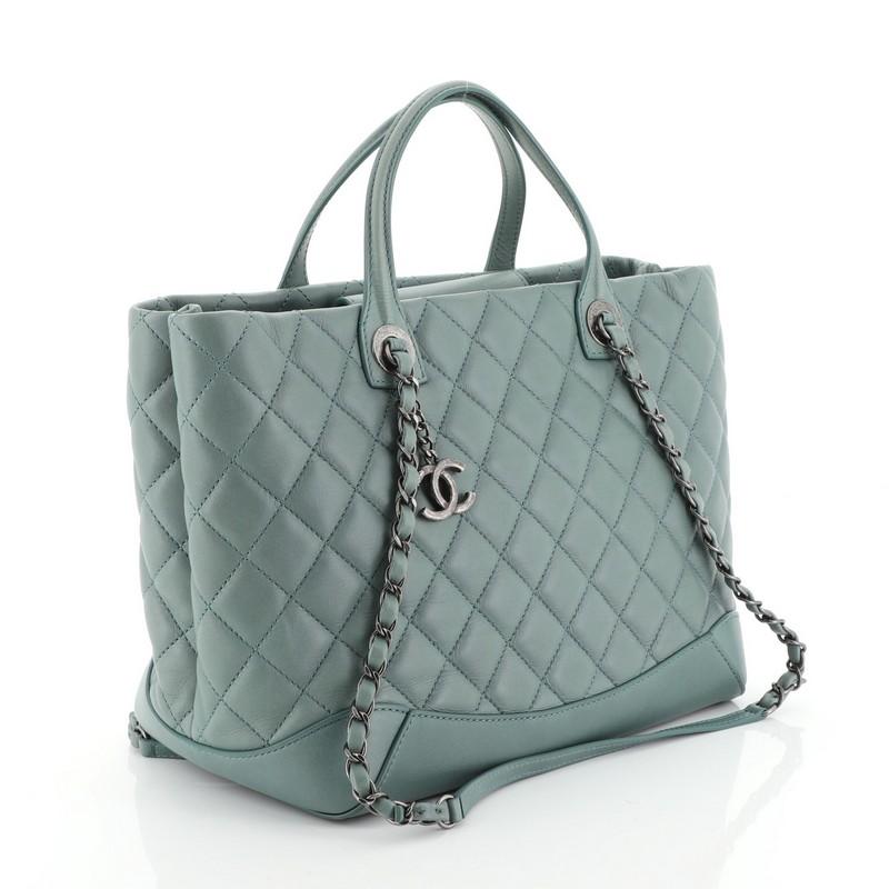Gray Chanel Easy Shopping Tote Quilted Calfskin Medium 