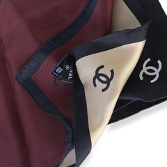 Chanel Ecru Beige Burgundy Black Silk Square Scarf